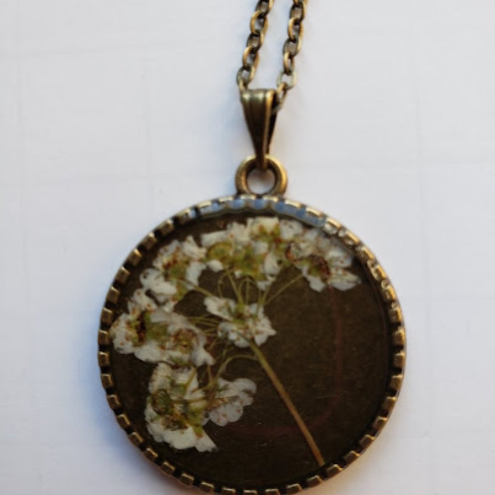 Handmade Necklace Real Flowers Cast In Resin Elegant Gift Birthday Anniversary